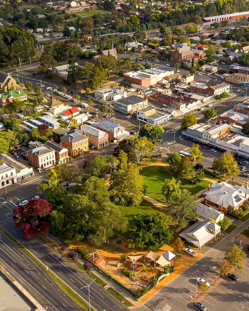Panoramic High angle shot overlooking Castlemaine Gold Buyers